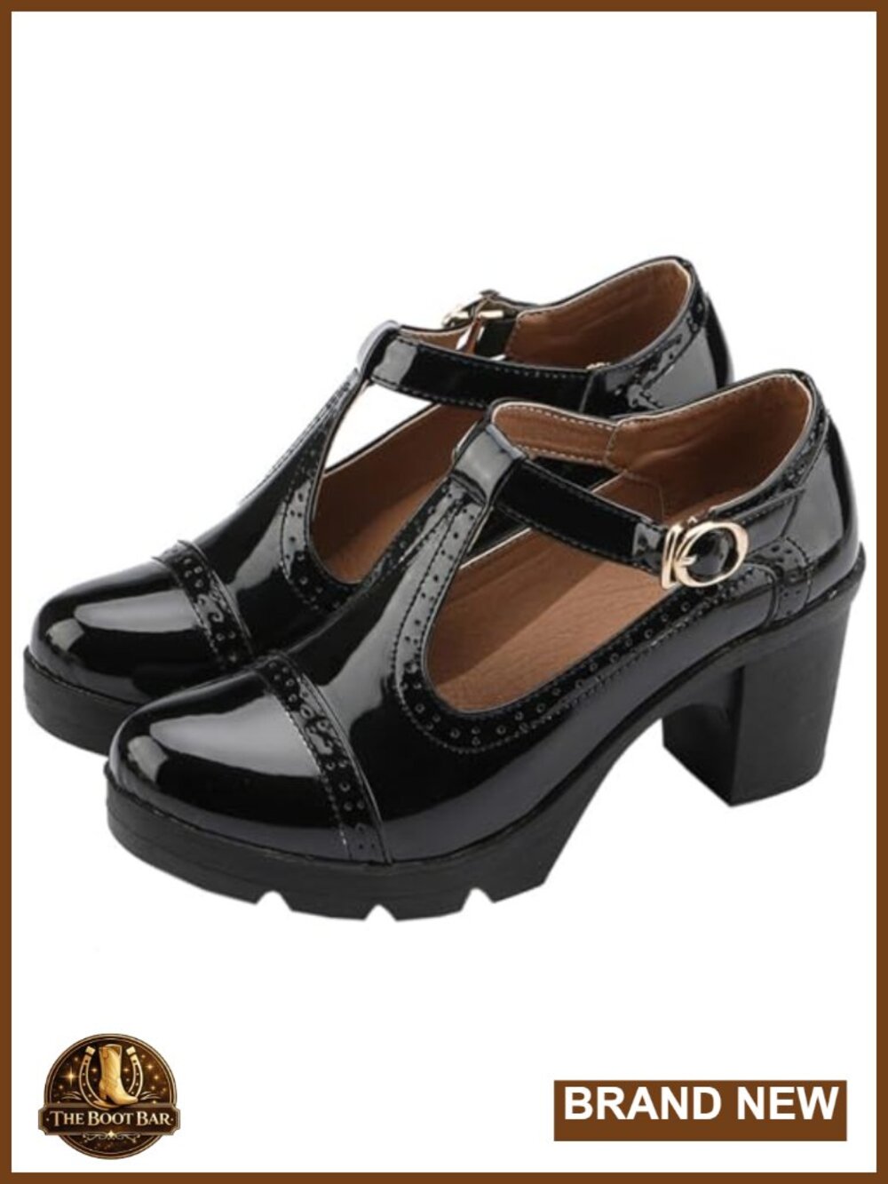 Synthetic Leather Platform Oxfords, Mid-Heel T-Strap, Square Toe, Comfortable